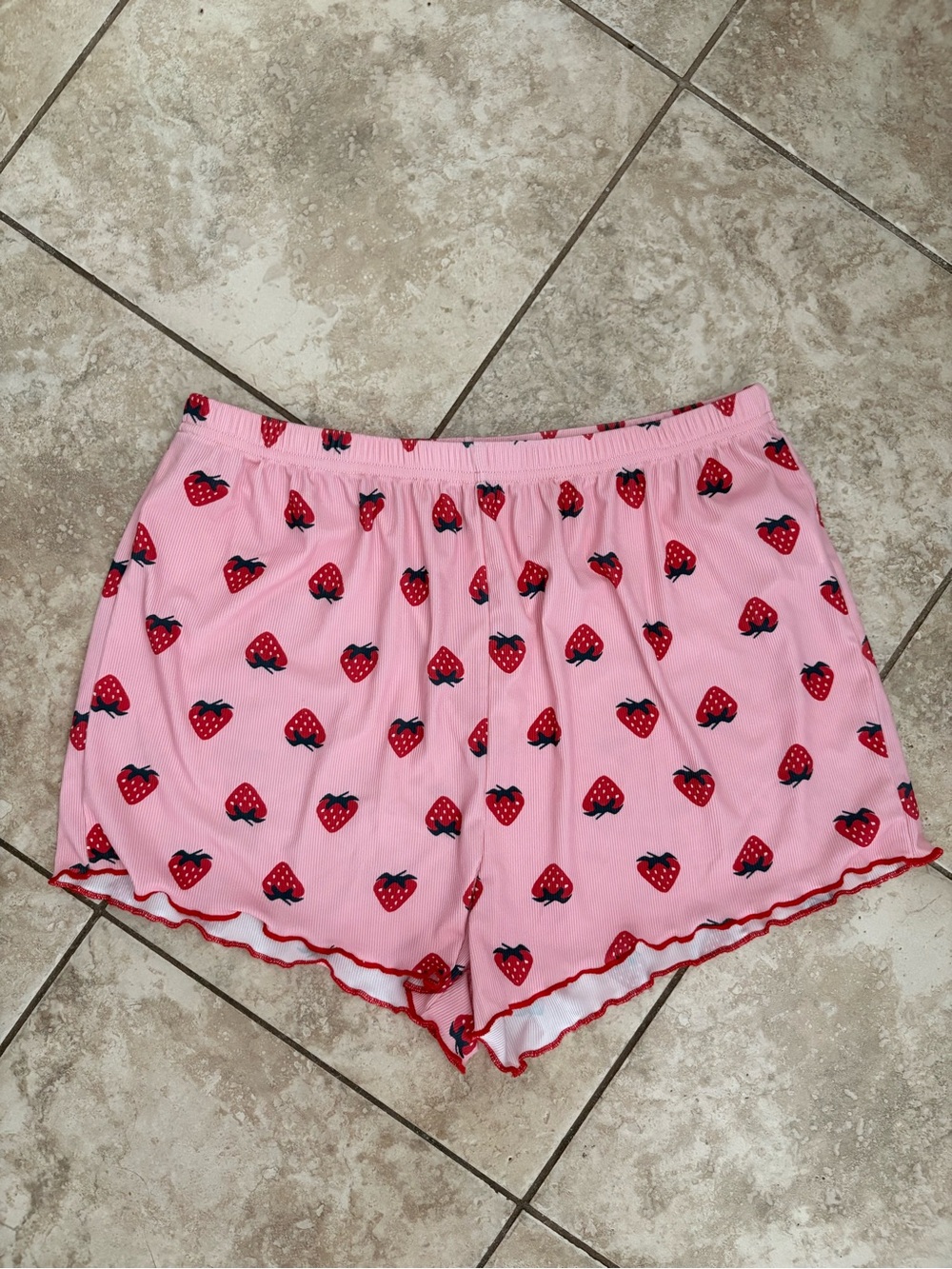 Pink Strawberry-Print Athletic Lounge Shorts